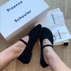 Proenza Schouler Black Mesh Mary Jane Ballet Flats